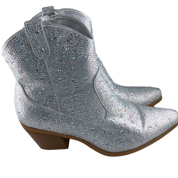 Western Cowboy Ankle Rhinestone Sparkly Boot Zip Up Pointed Toe Size 10M - Picture 3 of 7